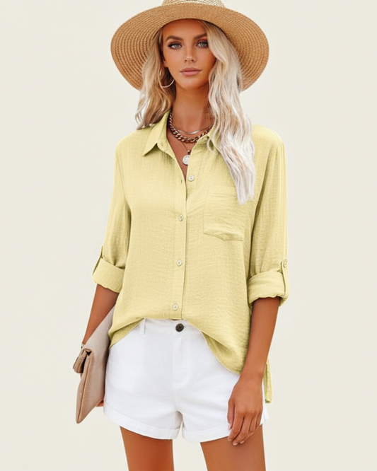 Camisa de Lino Amarilla – Frescura Sofisticada para Tu Día a Día
